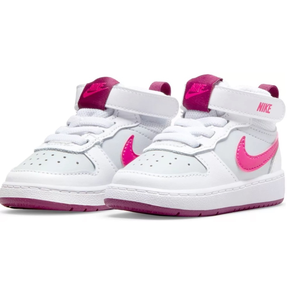 BN NIKE Baby/Toddler Court Borough Mid Sneaker SZ. 6C CD7794-006 WHT/ PNK/ GRY
